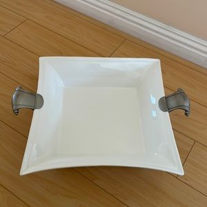 Novel Collection - white and silver antique handle serving dish